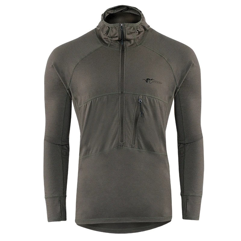 A forward-facing view of the Stone Glacier Chinook Merino Hoody in tarmac.