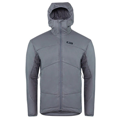 A forward-facing view of the Stone Glacier Cirque Jacket in granite grey.