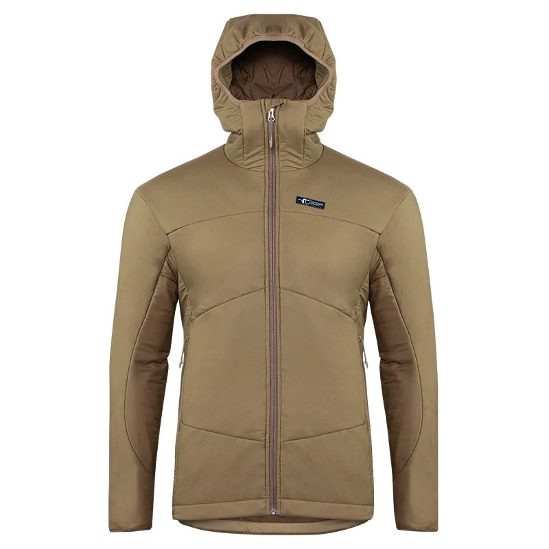 A forward-facing view of the Stone Glacier Cirque Jacket in muskeg.