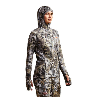 Sitka Women's Fanatic hoody elevated model with hood on